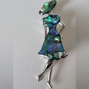 Abalone Shell Lady Silhouette Brooch/Pendant Iridescent Green Blue